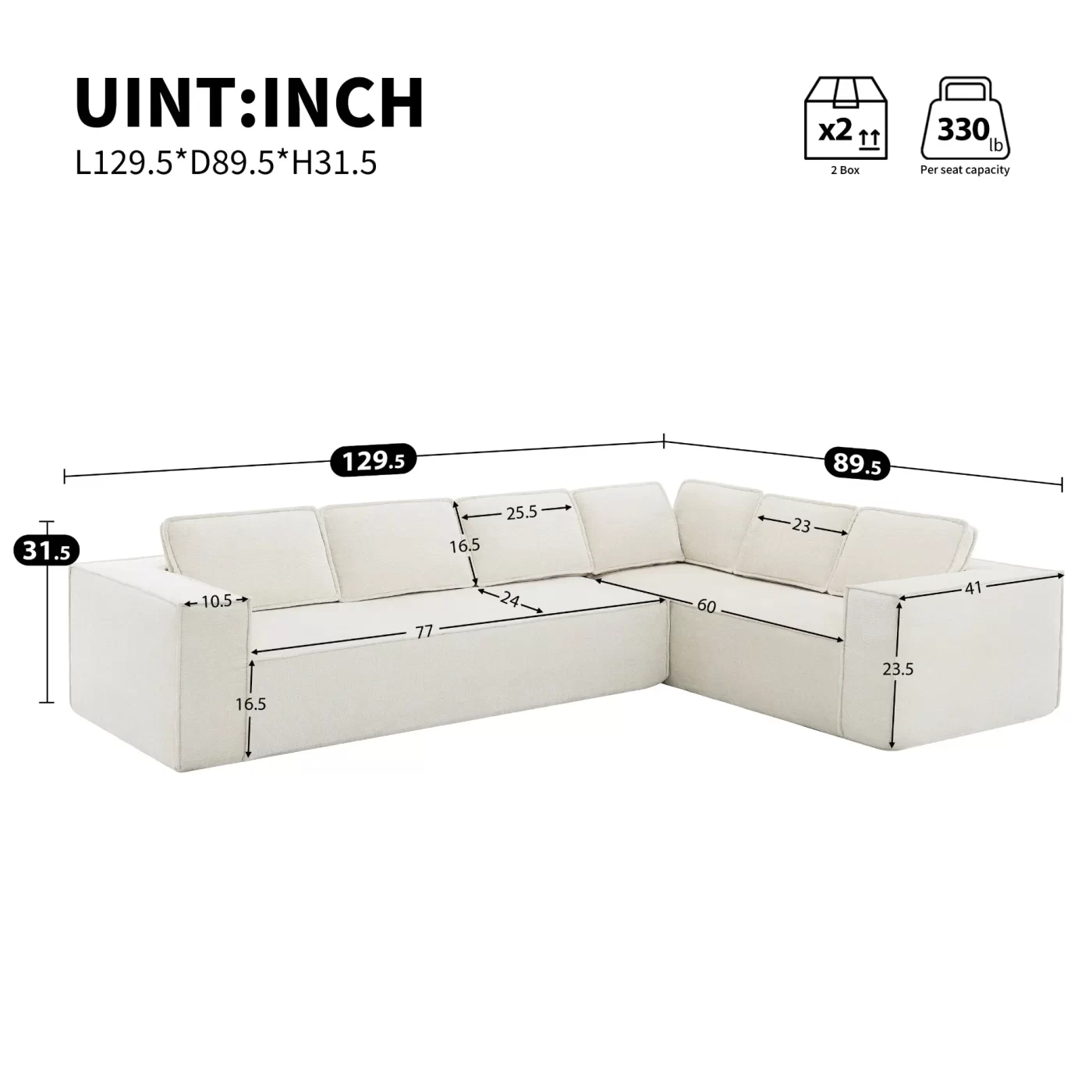 129.5' Minimalist Style Modular Sectional Sofa,6 Seat Wrinkle-resistant Chenille Couch Set,2 PC Free Combination,Modern L-Shaped Cloud Sofa Set for Living Room,No Assembly Require,3 Colors