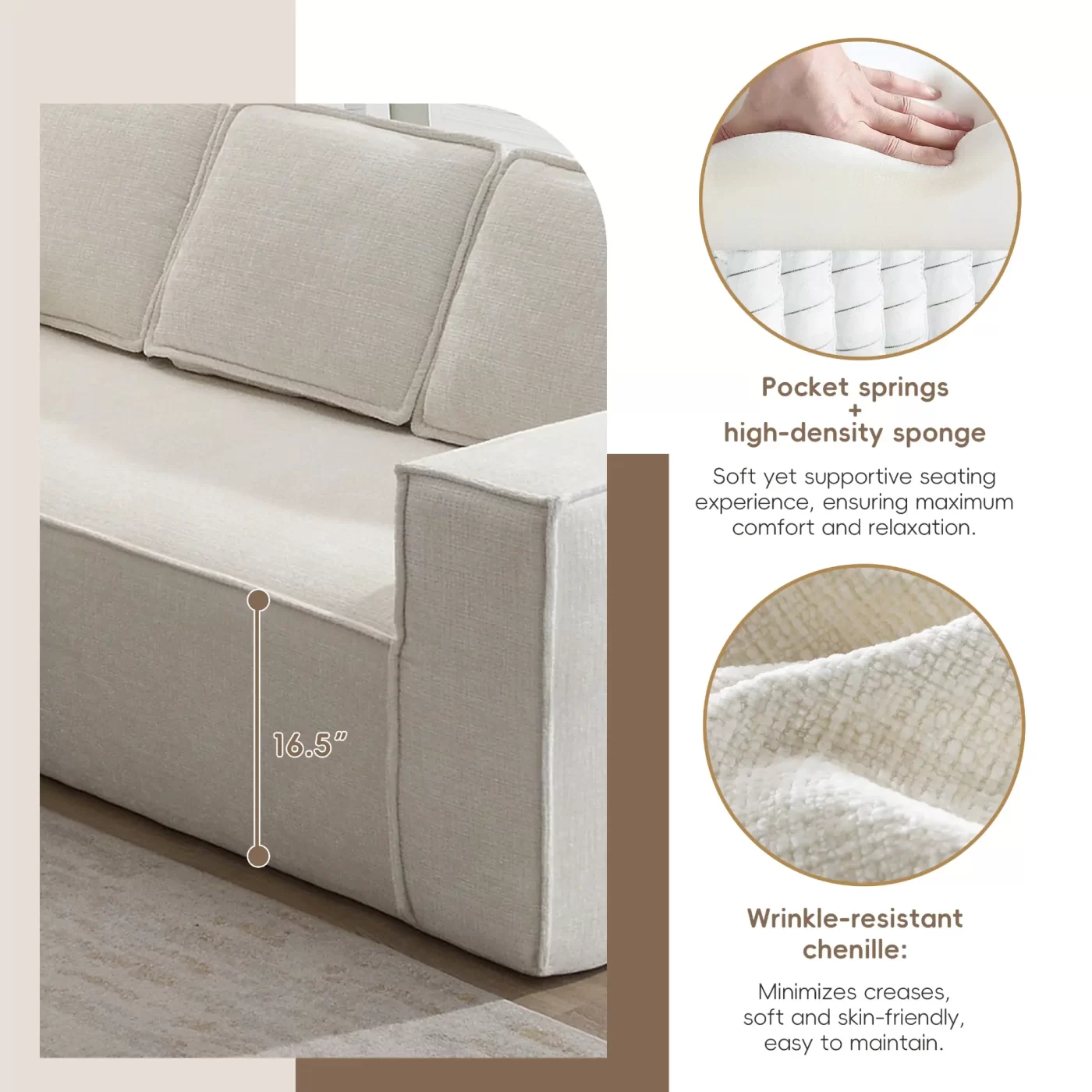 129.5' Minimalist Style Modular Sectional Sofa,6 Seat Wrinkle-resistant Chenille Couch Set,2 PC Free Combination,Modern L-Shaped Cloud Sofa Set for Living Room,No Assembly Require,3 Colors