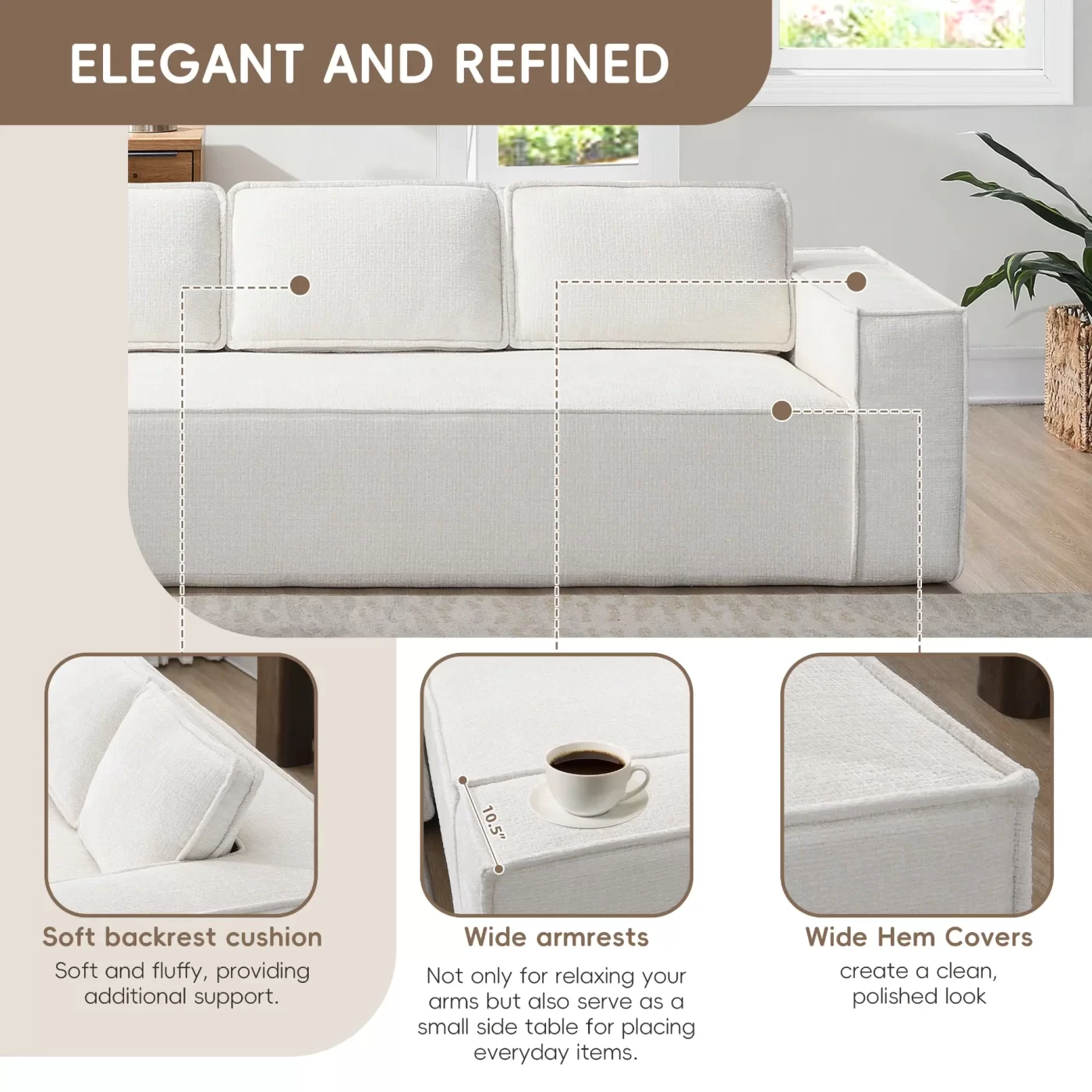 129.5' Minimalist Style Modular Sectional Sofa,6 Seat Wrinkle-resistant Chenille Couch Set,2 PC Free Combination,Modern L-Shaped Cloud Sofa Set for Living Room,No Assembly Require,3 Colors