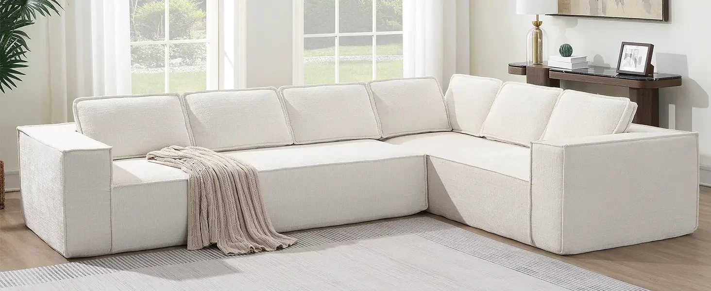129.5' Minimalist Style Modular Sectional Sofa,6 Seat Wrinkle-resistant Chenille Couch Set,2 PC Free Combination,Modern L-Shaped Cloud Sofa Set for Living Room,No Assembly Require,3 Colors