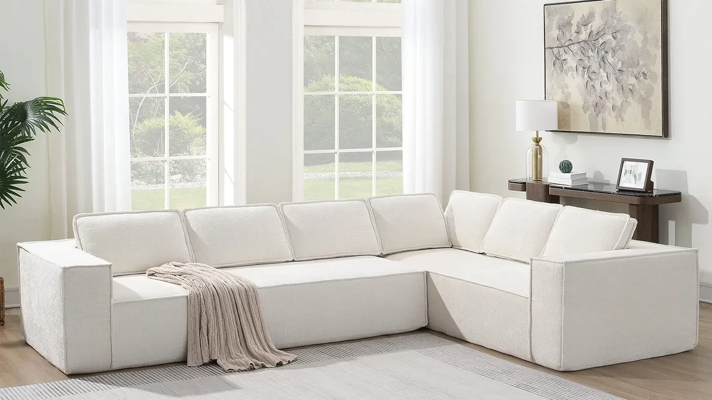 129.5' Minimalist Style Modular Sectional Sofa,6 Seat Wrinkle-resistant Chenille Couch Set,2 PC Free Combination,Modern L-Shaped Cloud Sofa Set for Living Room,No Assembly Require,3 Colors