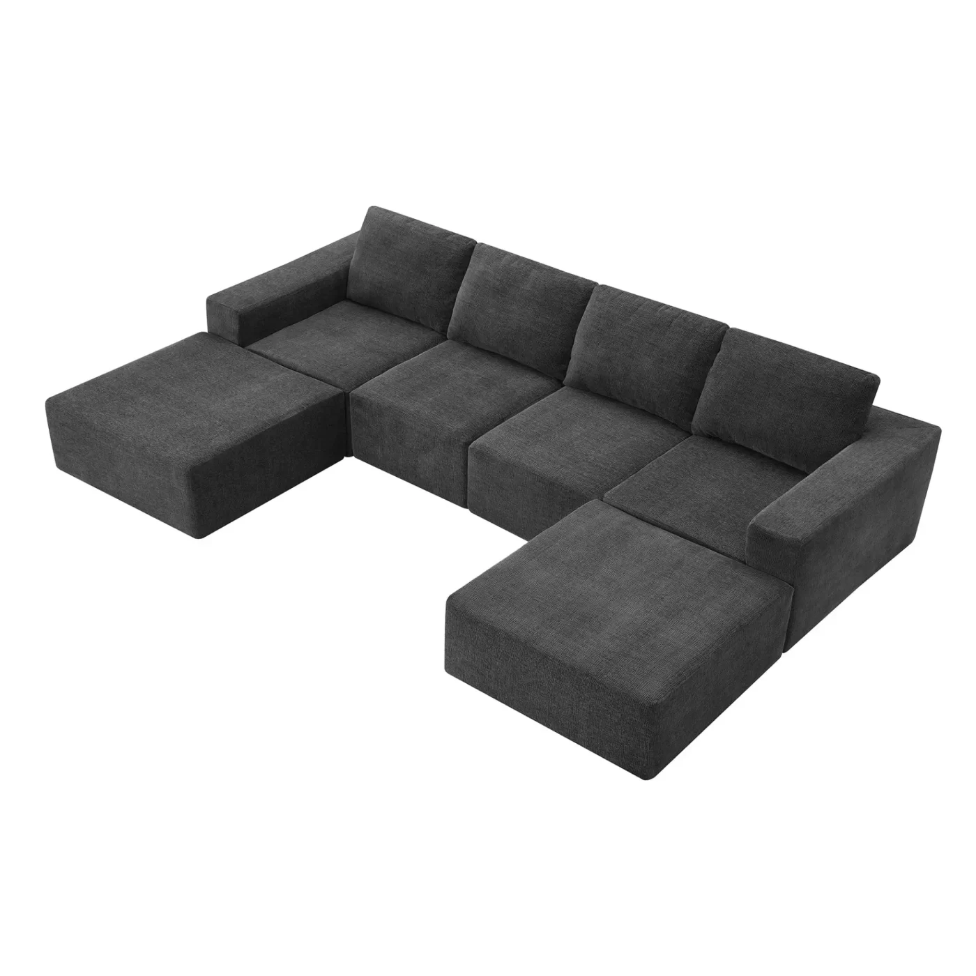 110*72' Modular U Shaped Sectional Sofa with Ottomans,Luxury Cloud Chenille Floor Couch with Deep Seat,No Assembly Required,Fully Compressed Upholstered Sofa for Living Room,Bedroom,3 Colors