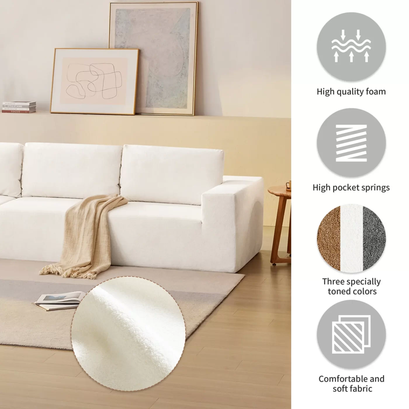 147'Modular Sectional Sofa with Wide Seat,No Assembly Required,Free Combination,L Shaped Couch Set,Cloud Upholstered Indoor Furniture,Minimalist Boneless Sofa for Living Room,Bedroom,3 Colors