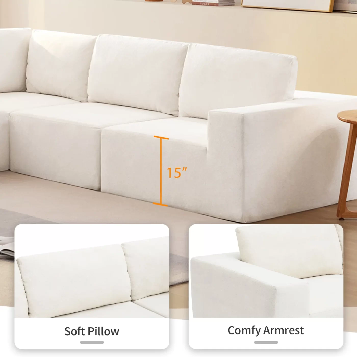 147'Modular Sectional Sofa with Wide Seat,No Assembly Required,Free Combination,L Shaped Couch Set,Cloud Upholstered Indoor Furniture,Minimalist Boneless Sofa for Living Room,Bedroom,3 Colors