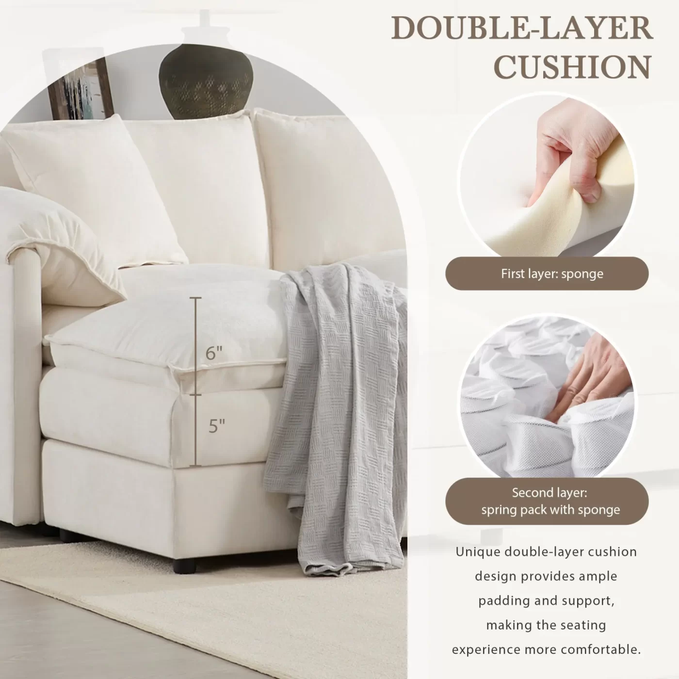 103.5' Chenille Modular Sectional Sofa with Deep and Wide Seat,L Shaped Cloud Couch Set with Double Cushions,4 Seat Sofa with Movable Ottoman,Oversized Indoor Furniture for Living Room,3 Colors