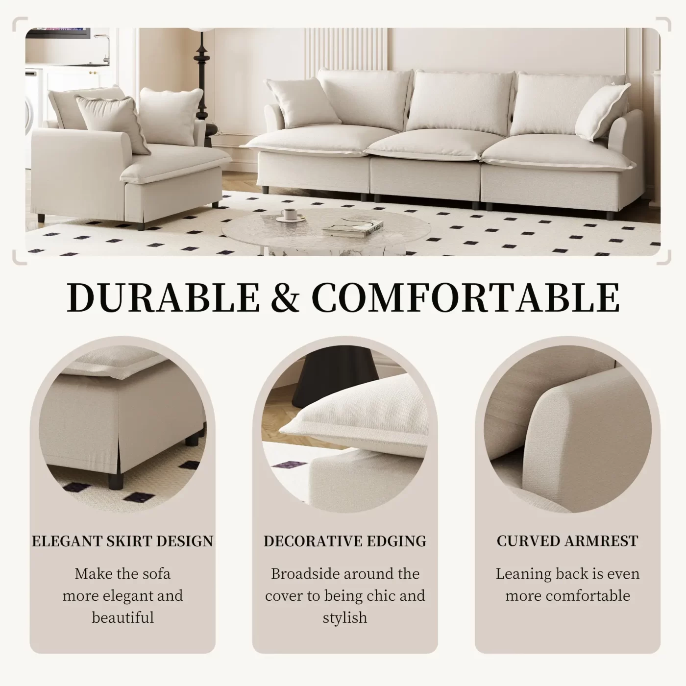 2 Piece Living Room Sofa Set with Throw Pillows,Chenille Sectional Couch Sets,Upholstered 3 Seater Sofa & Armchair,4 Seat Indoor Furniture for Bedroom,Apartment,Office,2 Colors