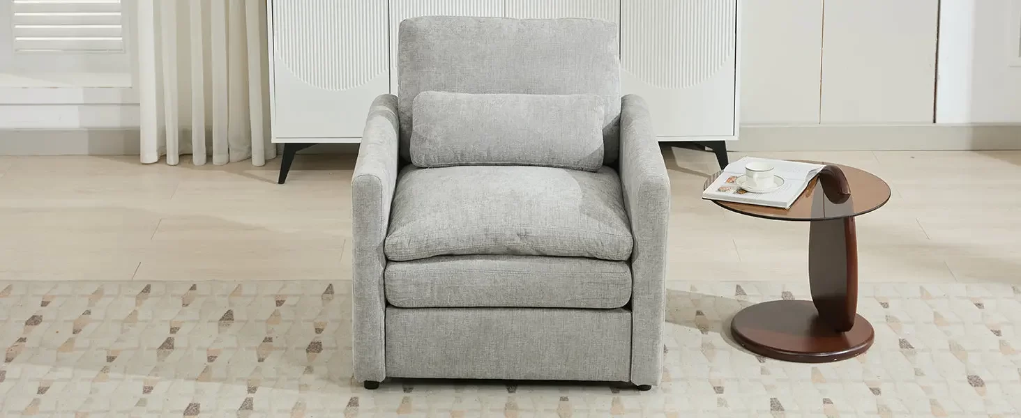 31.9' Cozy Upholstered Armchair Oversized Comfy Cloud Sofa Double Cushion Single Sofa Plush Cushion Armchair for Living Room, Light Grey