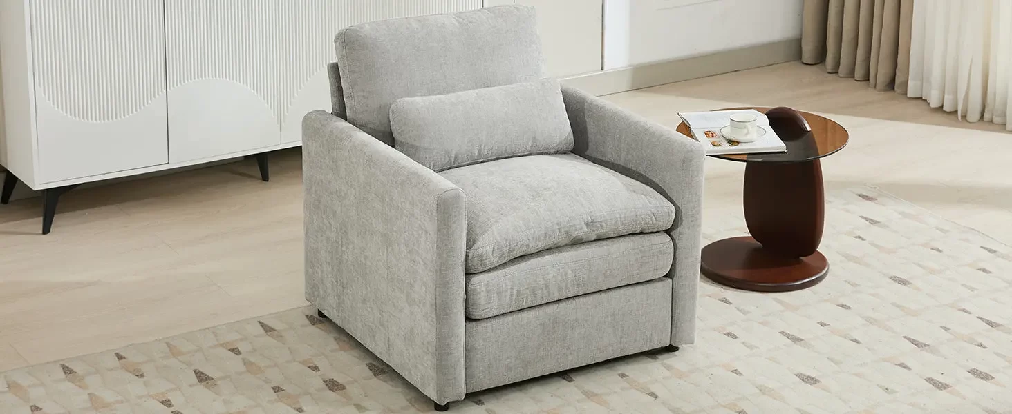 31.9' Cozy Upholstered Armchair Oversized Comfy Cloud Sofa Double Cushion Single Sofa Plush Cushion Armchair for Living Room, Light Grey