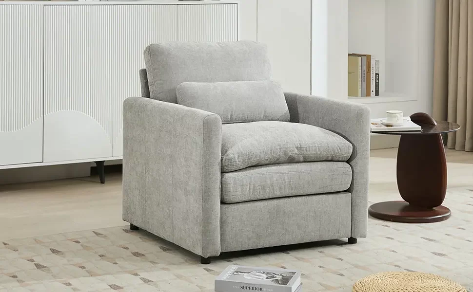 31.9' Cozy Upholstered Armchair Oversized Comfy Cloud Sofa Double Cushion Single Sofa Plush Cushion Armchair for Living Room, Light Grey