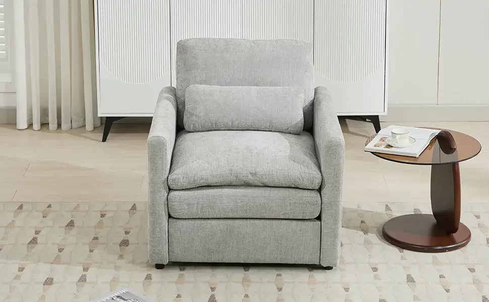 31.9' Cozy Upholstered Armchair Oversized Comfy Cloud Sofa Double Cushion Single Sofa Plush Cushion Armchair for Living Room, Light Grey