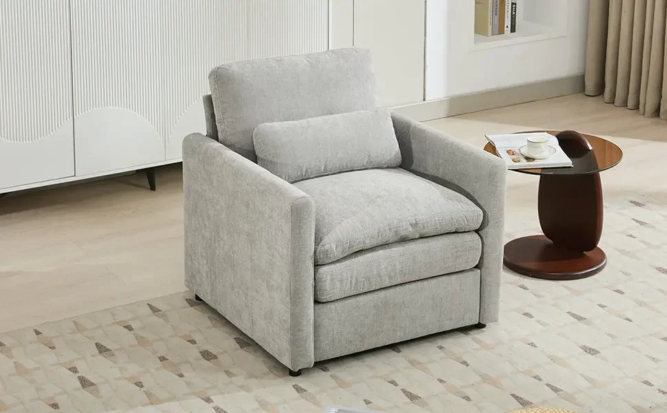 31.9' Cozy Upholstered Armchair Oversized Comfy Cloud Sofa Double Cushion Single Sofa Plush Cushion Armchair for Living Room, Light Grey