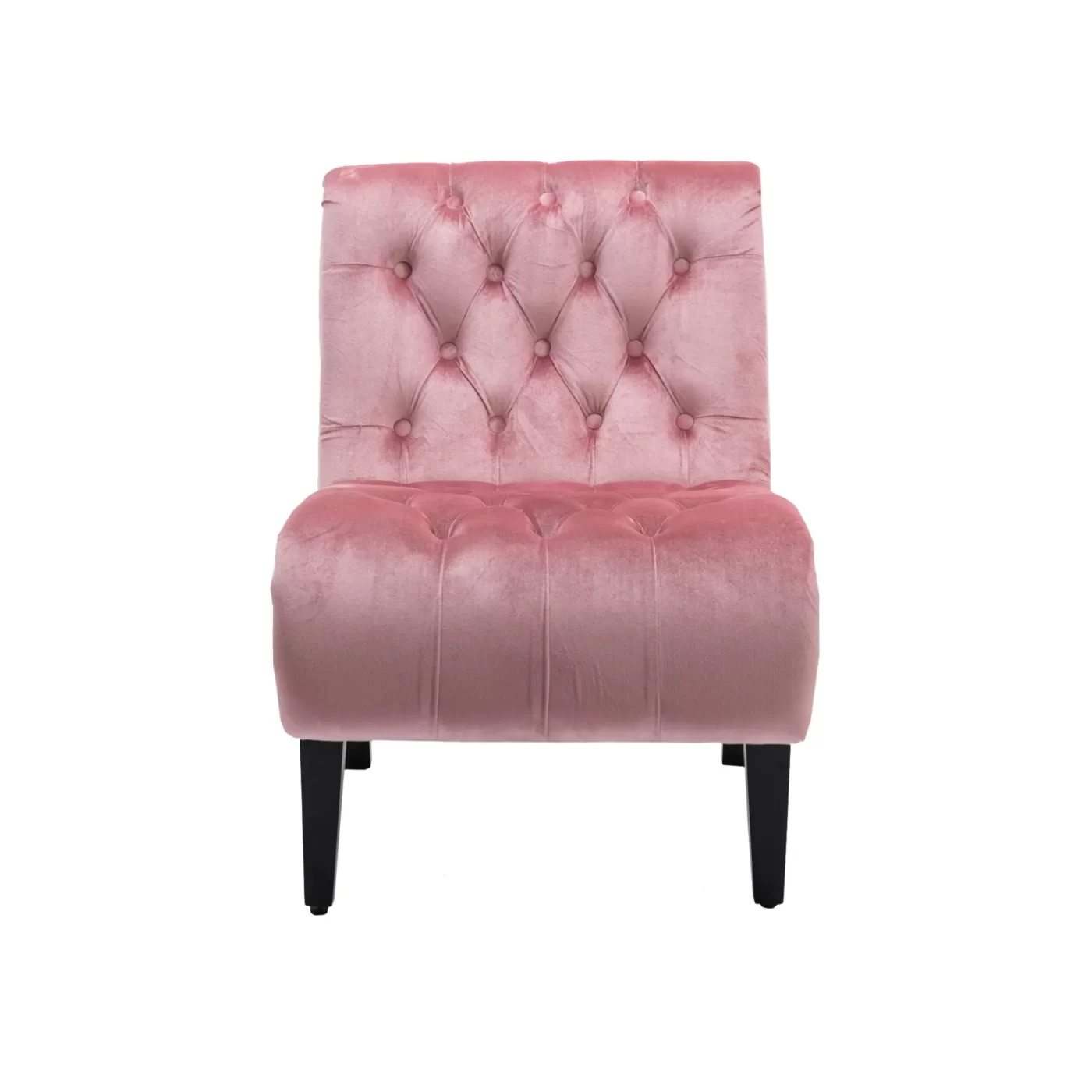Modern Velvet Armless Accent Living Room Chair / Leisure Chair,Upholstered Fabric Button Comfortable Chair with Wooden Legs for Bedroom, Living Room, Office (Pink Velvet)