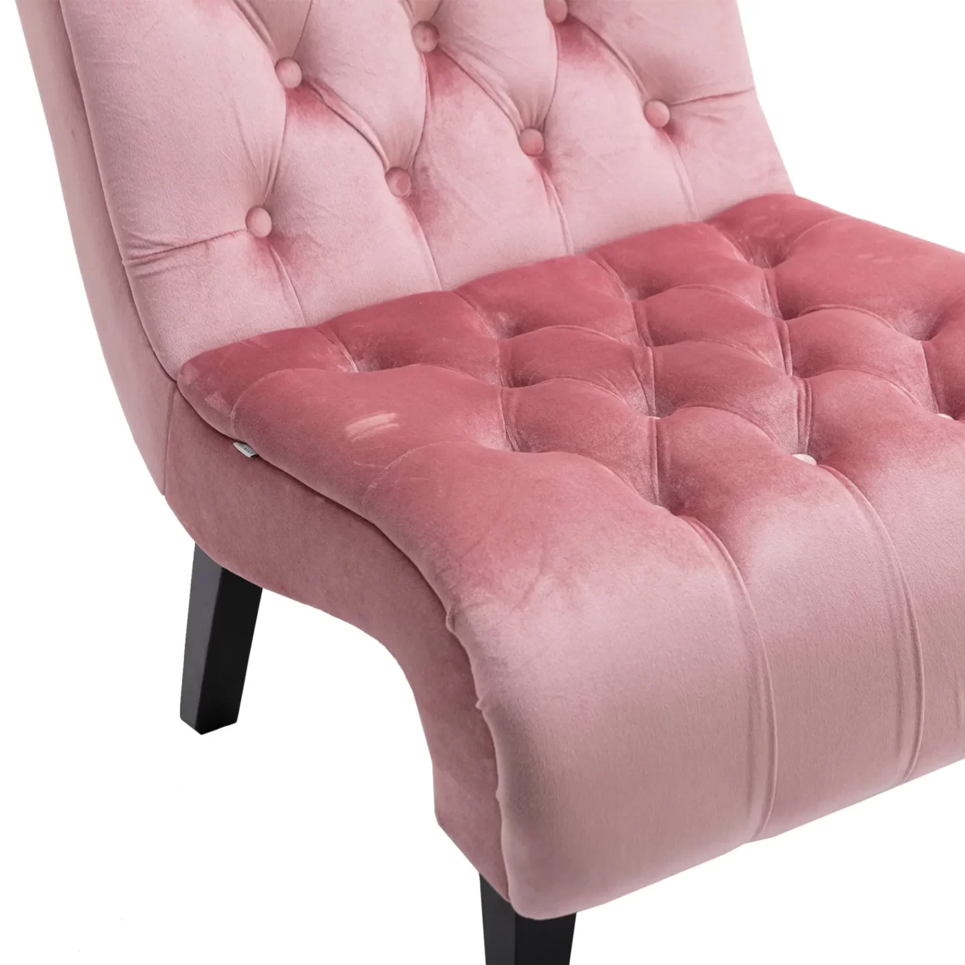 Modern Velvet Armless Accent Living Room Chair / Leisure Chair,Upholstered Fabric Button Comfortable Chair with Wooden Legs for Bedroom, Living Room, Office (Pink Velvet)