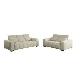 2Pc Sofa & Loveseat Set In Beige With Adjustable Backrest