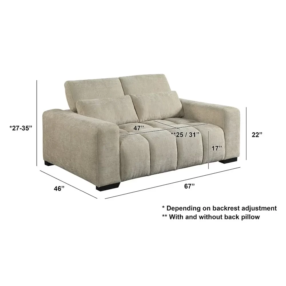 2Pc Sofa & Loveseat Set In Beige With Adjustable Backrest