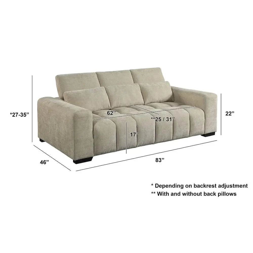 2Pc Sofa & Loveseat Set In Beige With Adjustable Backrest