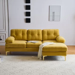 82.6' Modern Sectional Sofas Couches Velvet L-Shaped Couches for Living Room, Bedroom, Yellow