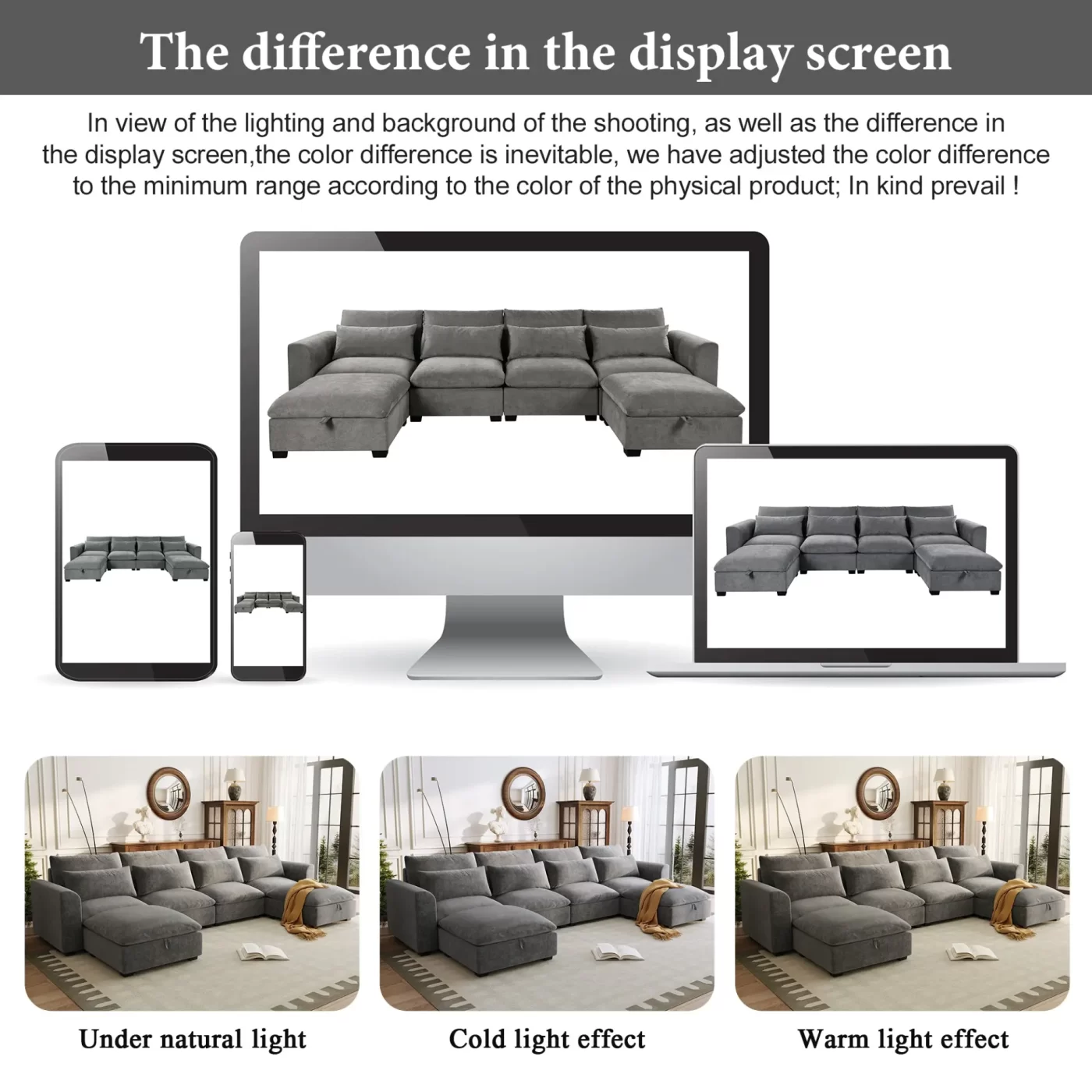 U-shaped Freely Transformable Modular Corner Sofa with Two Ottomans, Suitable for Living Rooms, Studies, Home Theaters, and More.