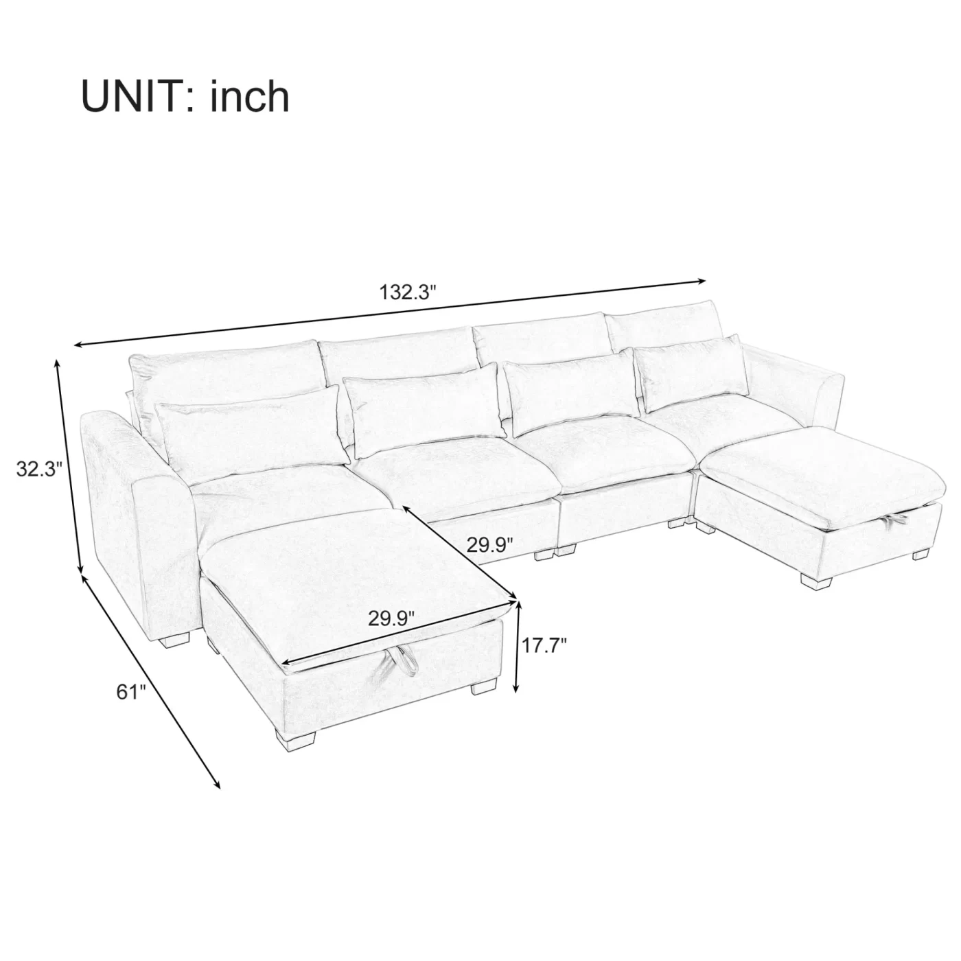 U-shaped Freely Transformable Modular Corner Sofa with Two Ottomans, Suitable for Living Rooms, Studies, Home Theaters, and More.