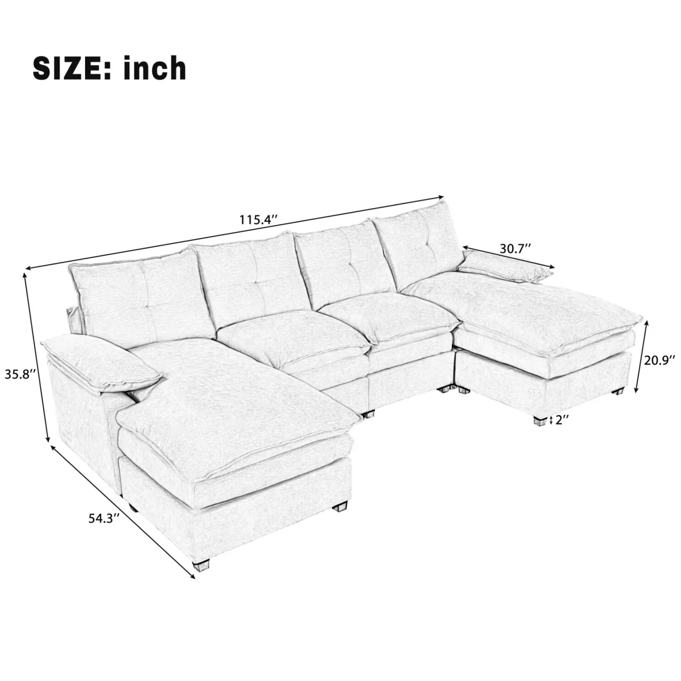 U_STYLE U-Shaped Chenille Sectional Sofa with Adjustable Armrest Pillows - Perfect for Living Rooms, Offices, and Spacious Spaces