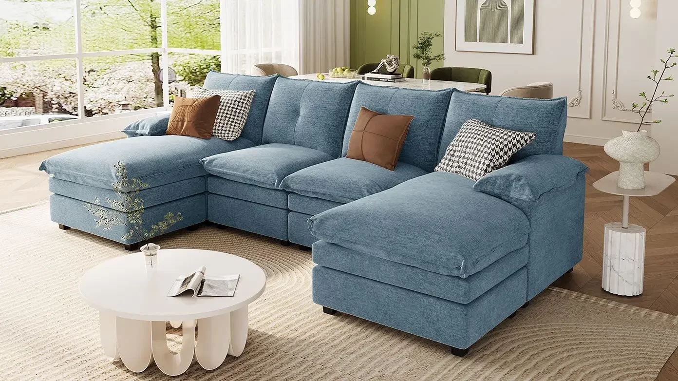 U_STYLE U-Shaped Chenille Sectional Sofa with Adjustable Armrest Pillows - Perfect for Living Rooms, Offices, and Spacious Spaces