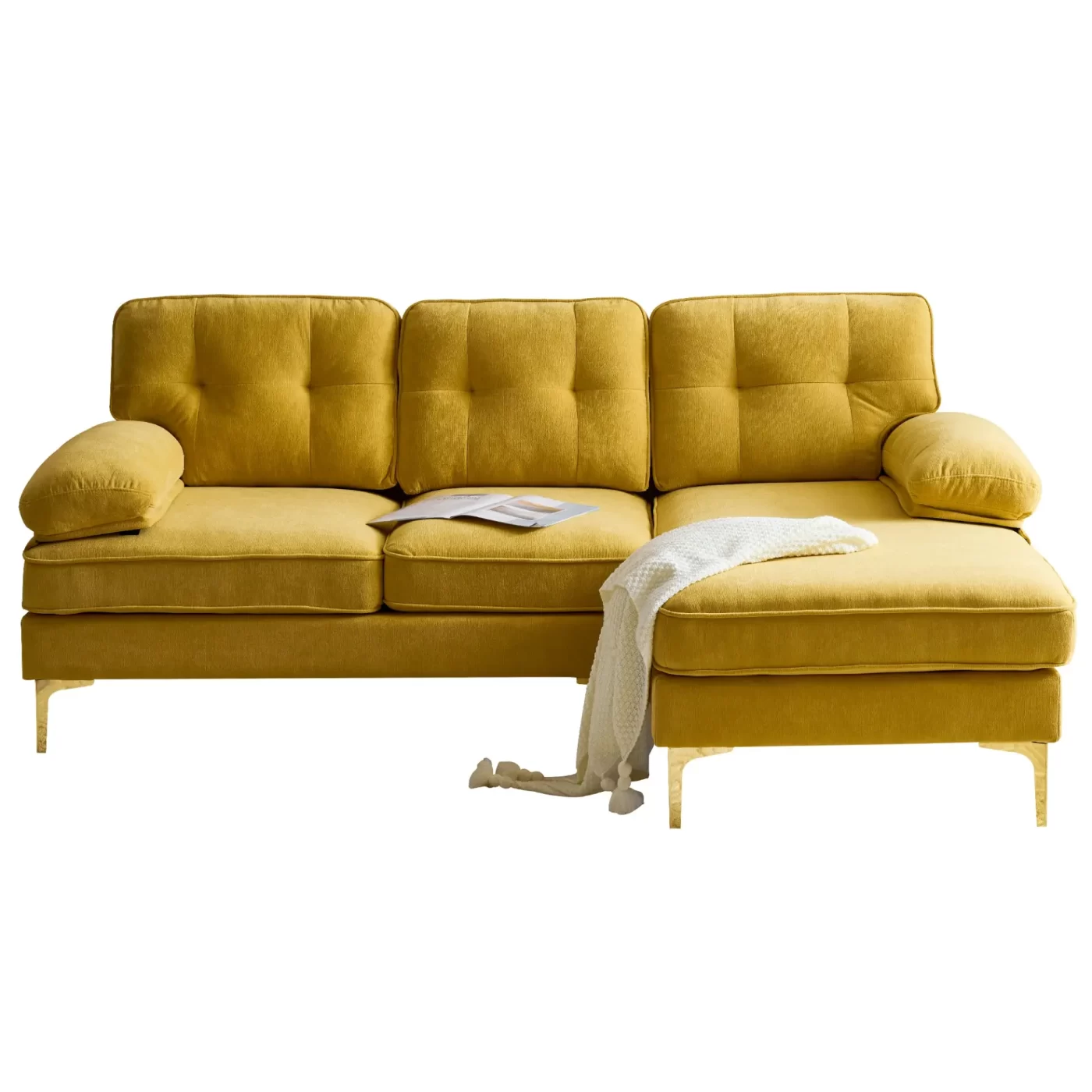 82.6' Modern Sectional Sofas Couches Velvet L-Shaped Couches for Living Room, Bedroom, Yellow