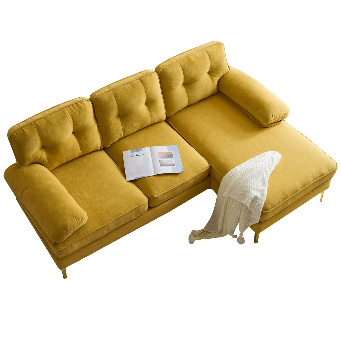 82.6' Modern Sectional Sofas Couches Velvet L-Shaped Couches for Living Room, Bedroom, Yellow