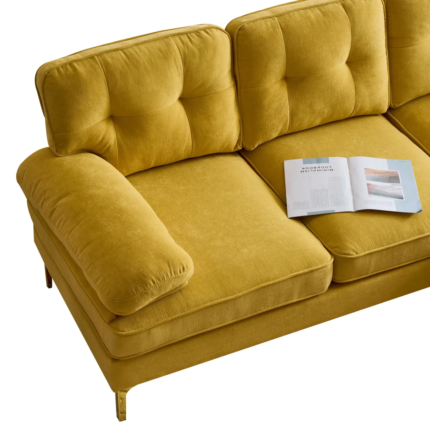 82.6' Modern Sectional Sofas Couches Velvet L-Shaped Couches for Living Room, Bedroom, Yellow