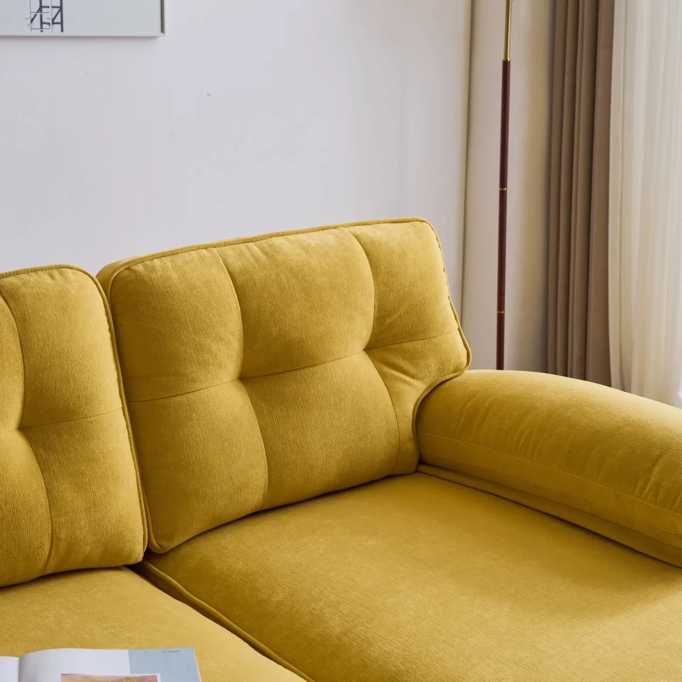 82.6' Modern Sectional Sofas Couches Velvet L-Shaped Couches for Living Room, Bedroom, Yellow
