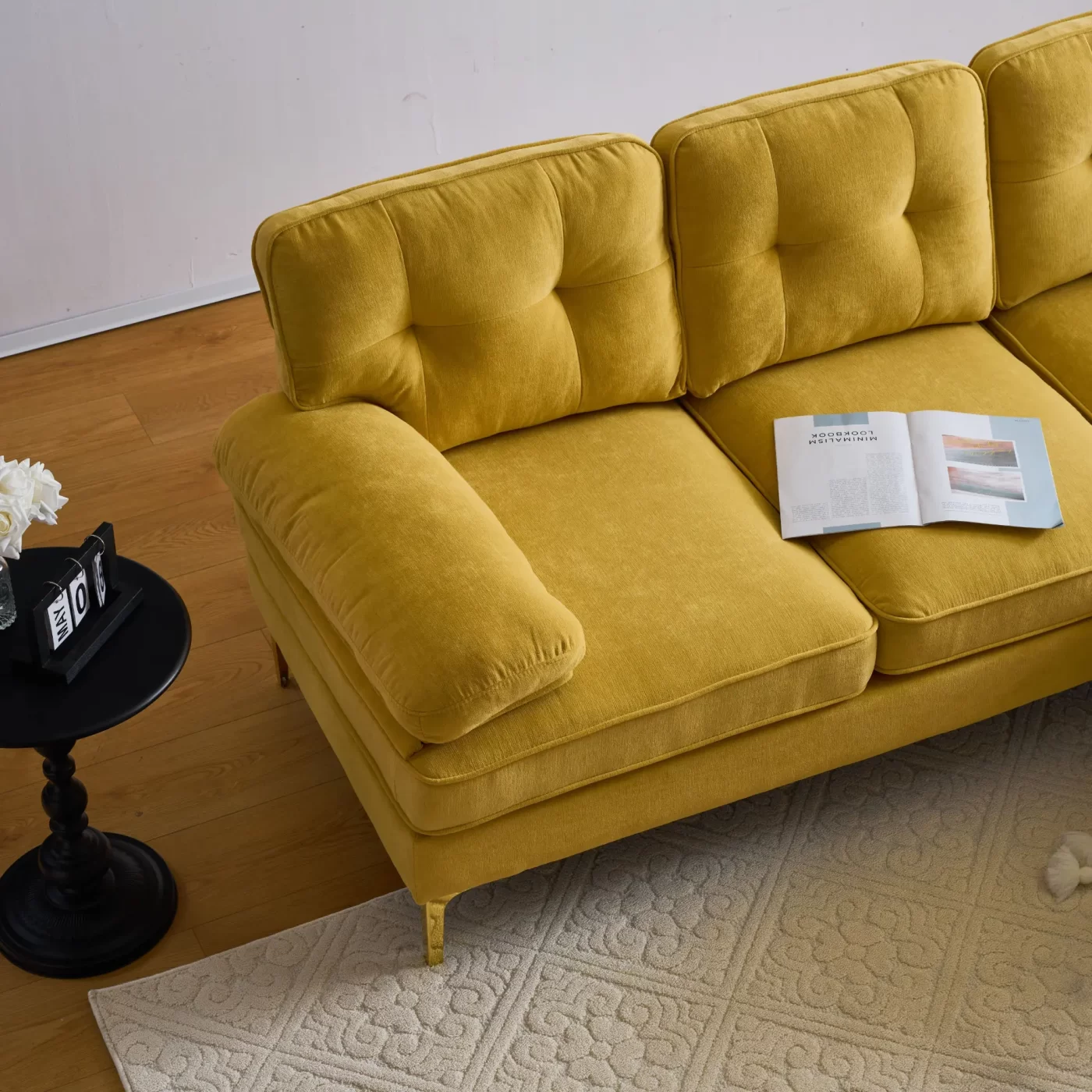 82.6' Modern Sectional Sofas Couches Velvet L-Shaped Couches for Living Room, Bedroom, Yellow