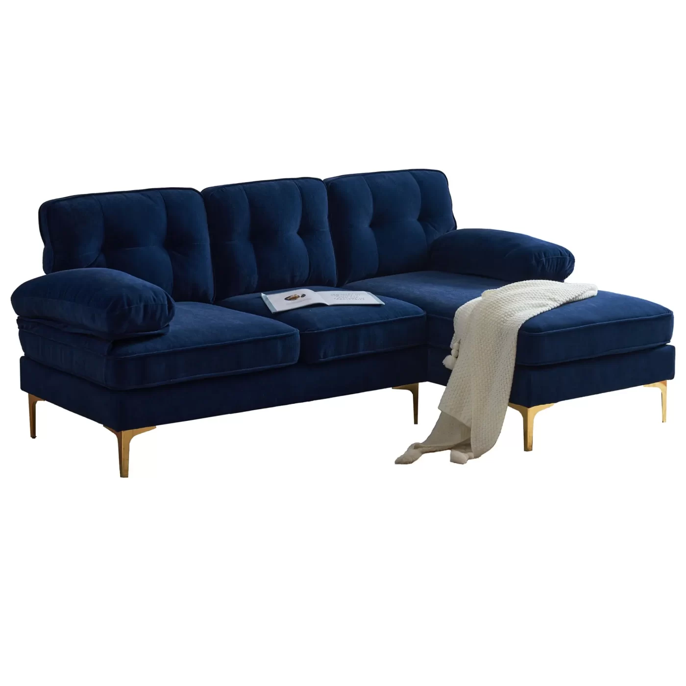 82.6' Modern Sectional Sofas Couches Velvet L Shaped Couches for Living Room, Bedroom , Blue