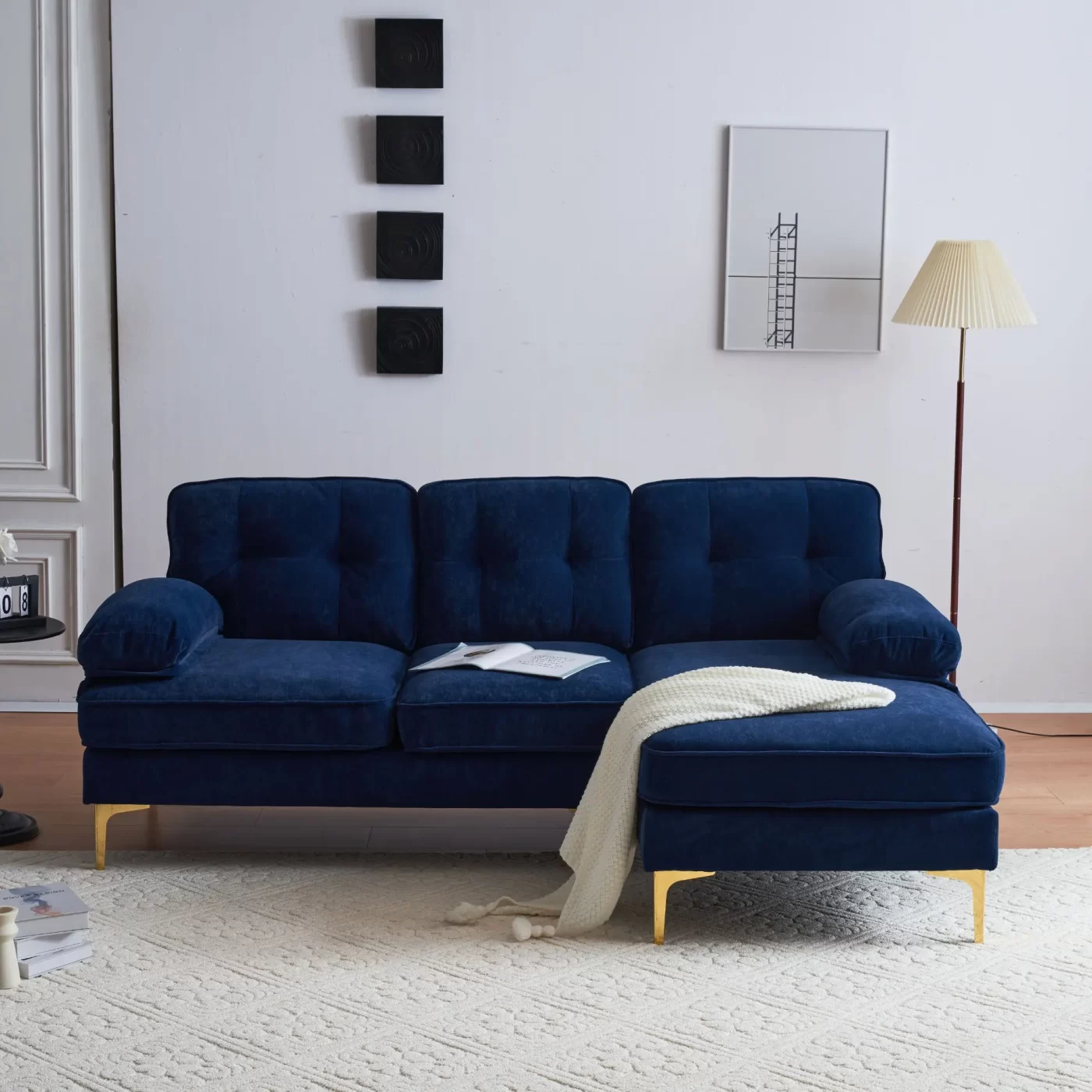 82.6' Modern Sectional Sofas Couches Velvet L Shaped Couches for Living Room, Bedroom , Blue