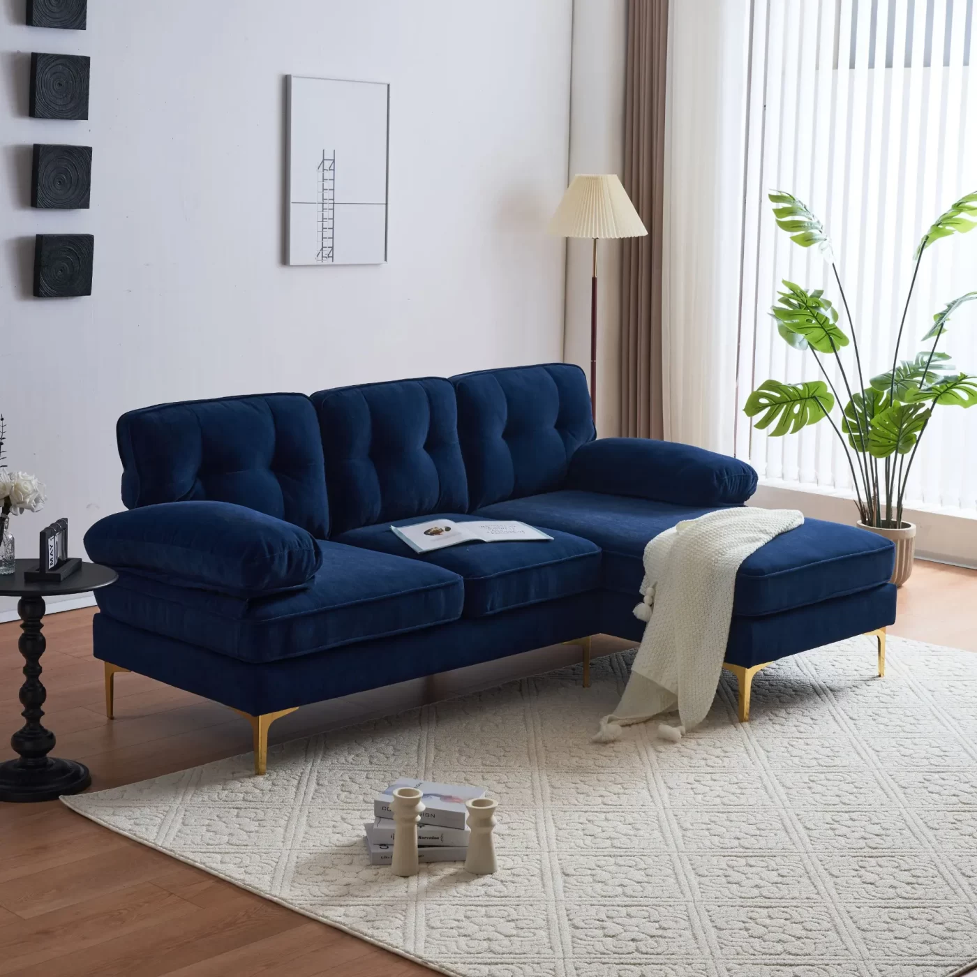 82.6' Modern Sectional Sofas Couches Velvet L Shaped Couches for Living Room, Bedroom , Blue