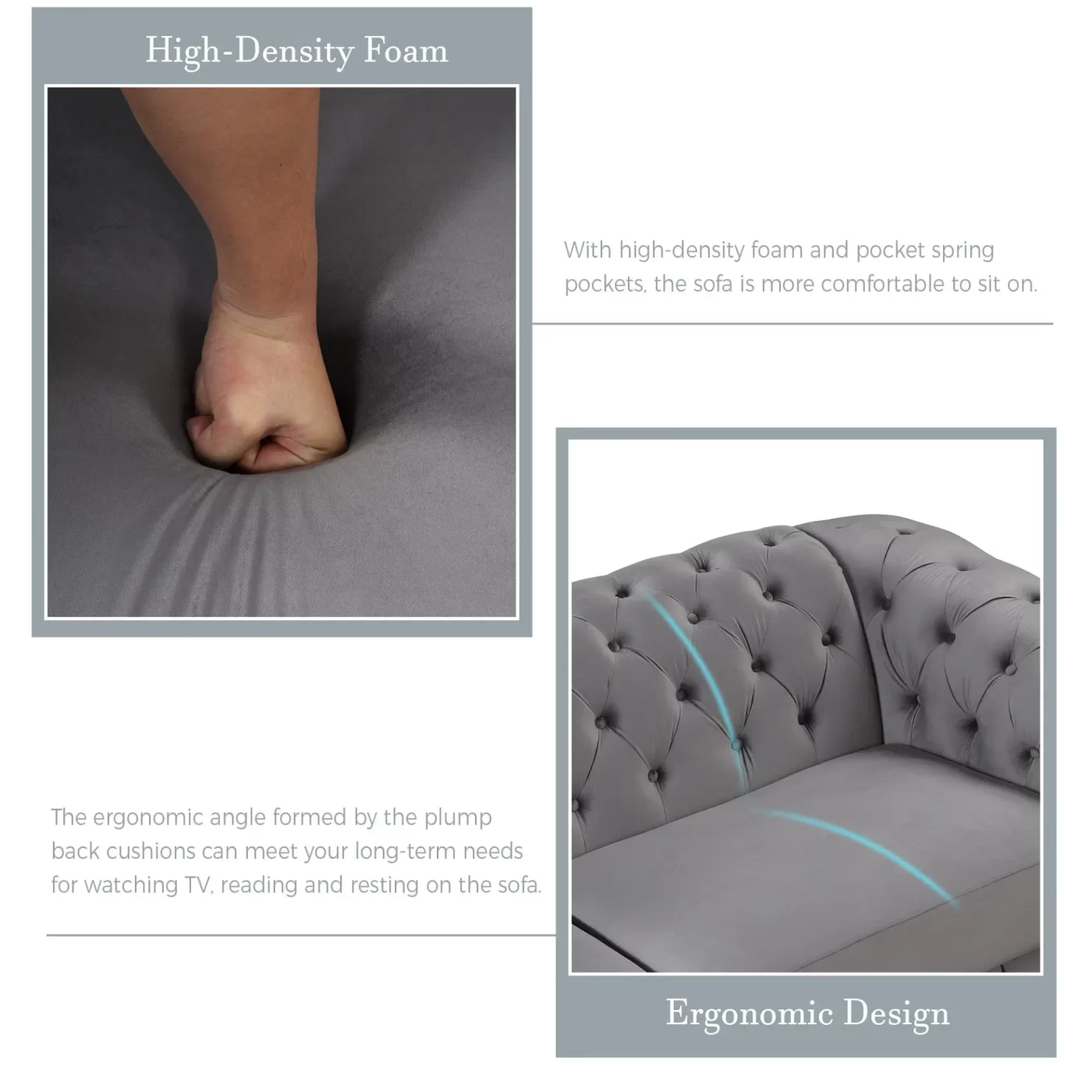 64.3' Velvet Upholstered Loveseat Sofa,Modern Loveseat Sofa with Thick Removable Seat Cushion,2-Person Loveseat Sofa Couch for Living Room,Bedroom,or Small Space ,Gray