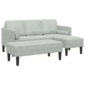 vidaXL Garden Sofa with Bench and Cushions L-Shaped Light Grey Velvet