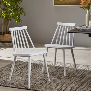 Farmhouse Spindle Back Dining Chairs, Set of 2, White