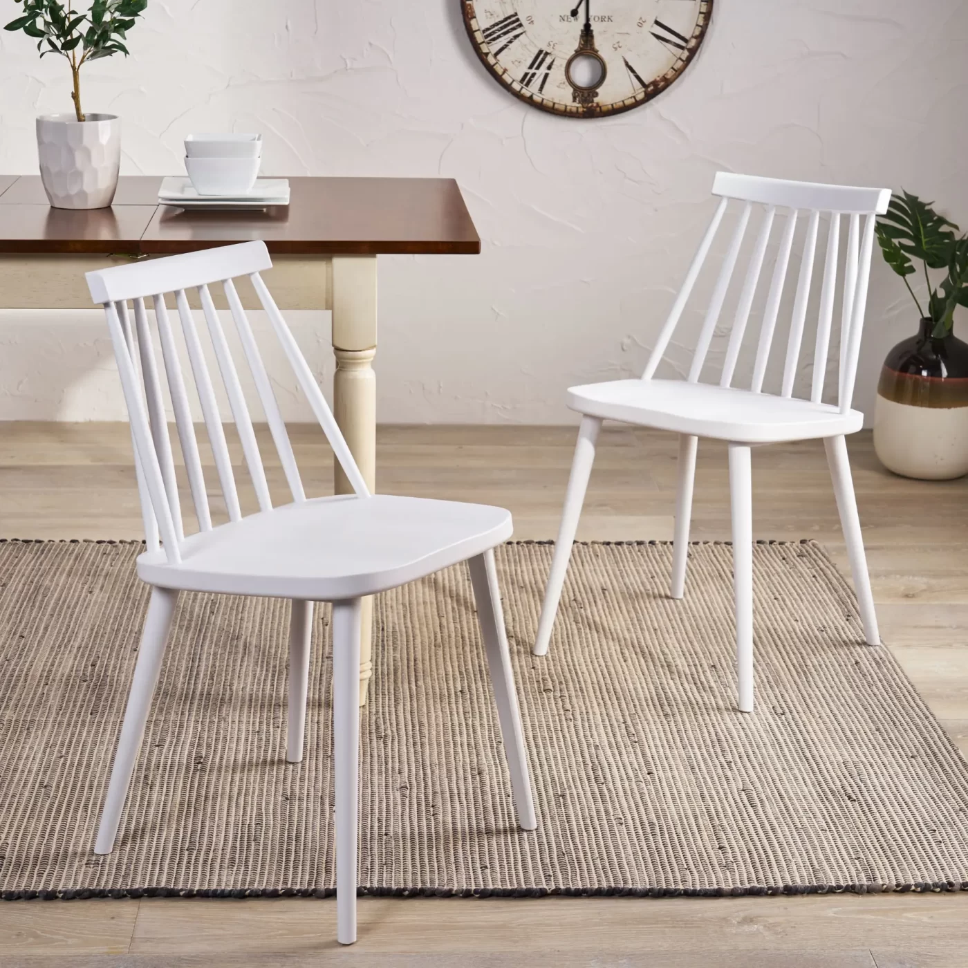 Farmhouse Spindle Back Dining Chairs, Set of 2, White
