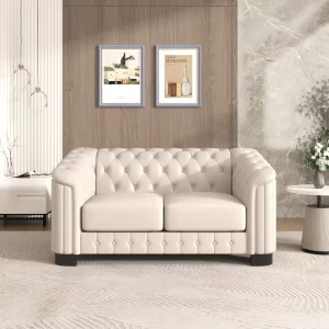 64.3' Velvet Upholstered Loveseat Sofa,Modern Loveseat Sofa with Thick Removable Seat Cushion,2-Person Loveseat Sofa Couch for Living Room,Bedroom,or Small Space,Beige