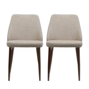 Modern Dining Chair with Wood Finish Iron Legs in Wheat Fabric