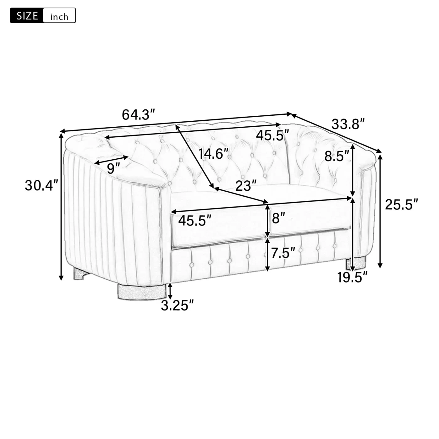 64.3' Velvet Upholstered Loveseat Sofa,Modern Loveseat Sofa with Thick Removable Seat Cushion,2-Person Loveseat Sofa Couch for Living Room,Bedroom,or Small Space,Beige