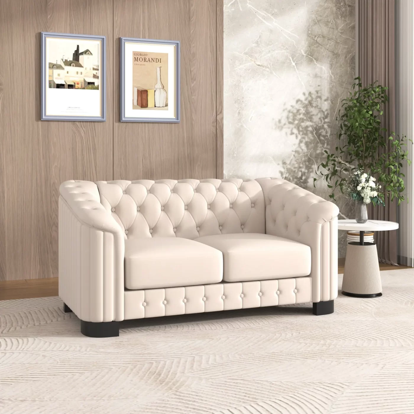 64.3' Velvet Upholstered Loveseat Sofa,Modern Loveseat Sofa with Thick Removable Seat Cushion,2-Person Loveseat Sofa Couch for Living Room,Bedroom,or Small Space,Beige