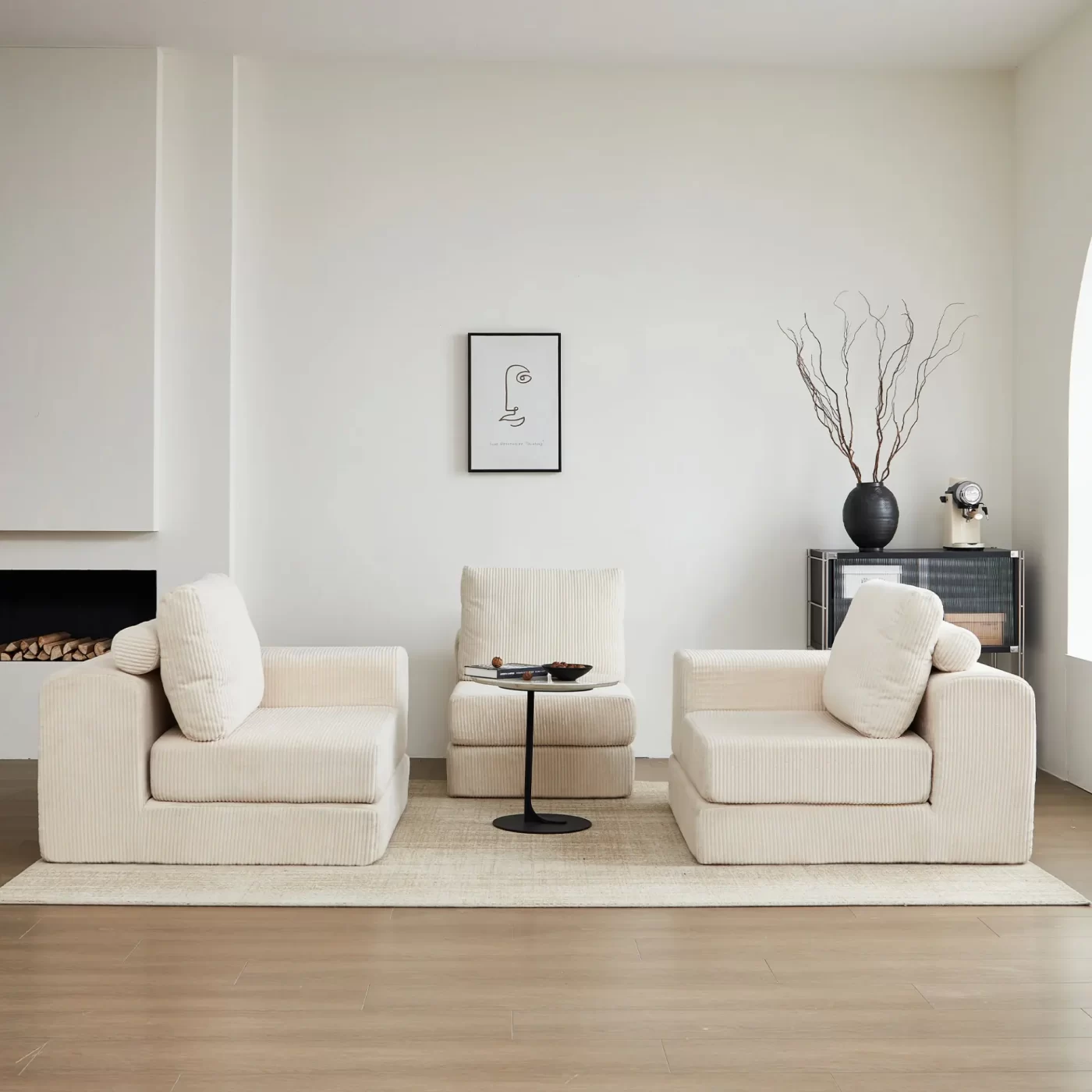 108'' Modular Sectional 3-Seater Cloud Sofa,Corduroy Convertible Sofa Bed