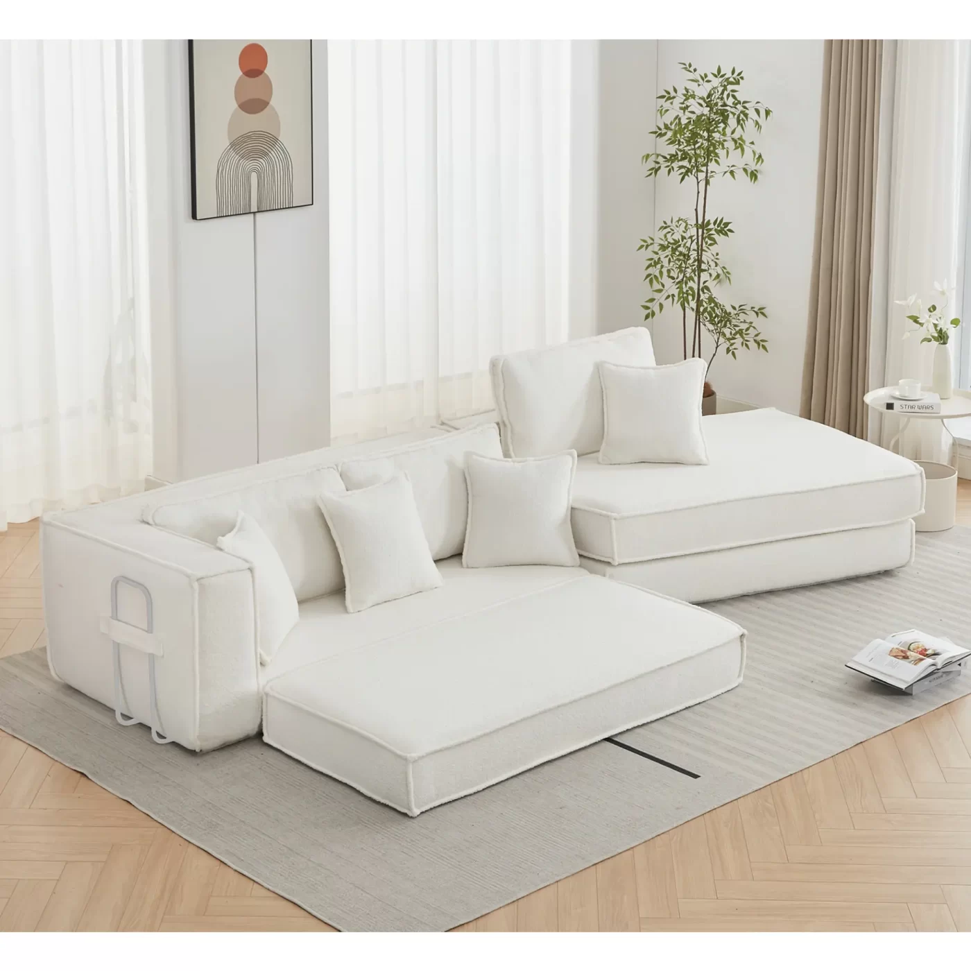 Folding Convertible Out Sleeper Sofa Bed,2-in-1, Combination Convertible Sofa,3 seat, Upholstered,Fold Out Floor Gaming Sofa Bed , Lamb Velvet Fabric,Living Room,Beige