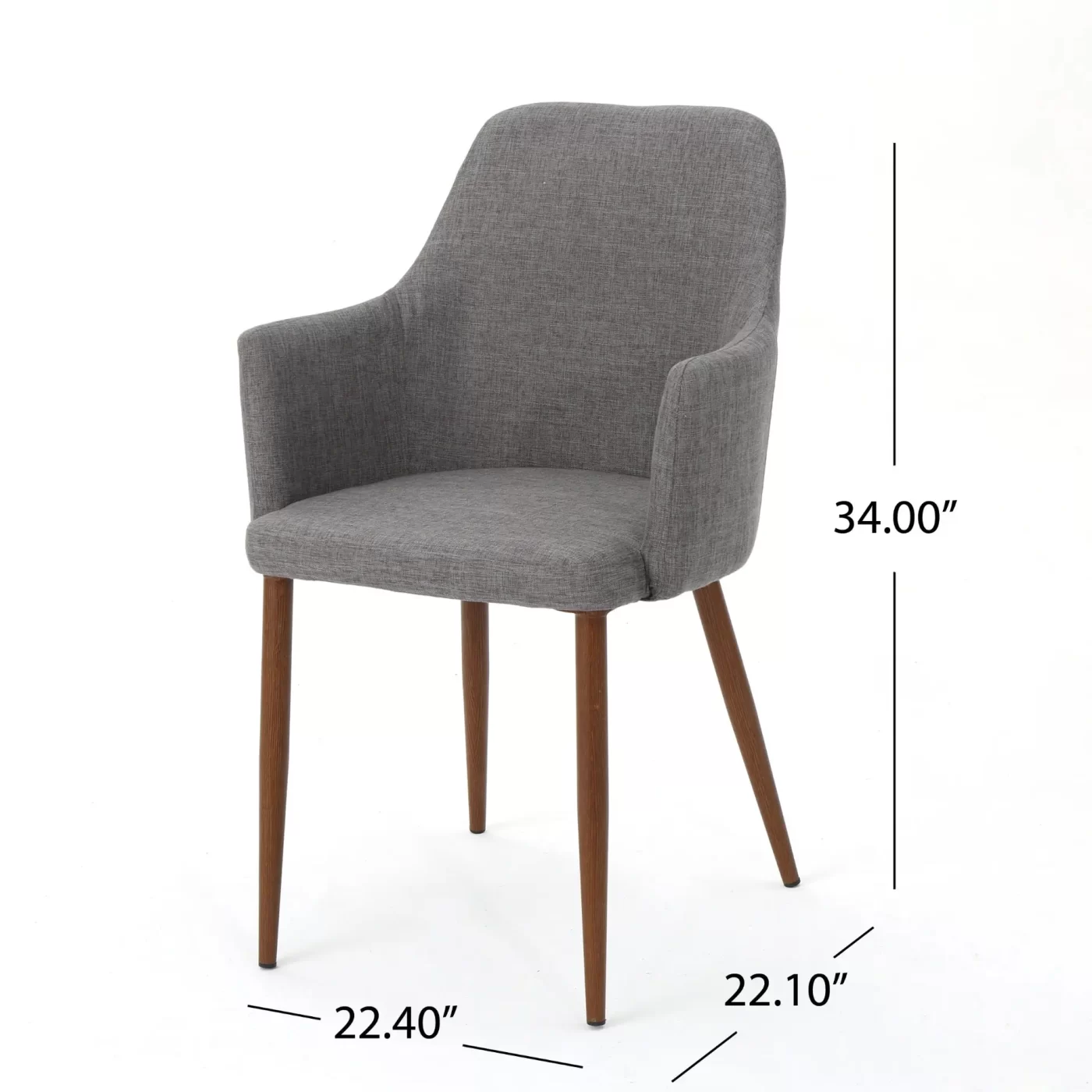 Elegant Dining Chair with Contoured Support in Light Grey Fabric and Wood Finish Metal Frame