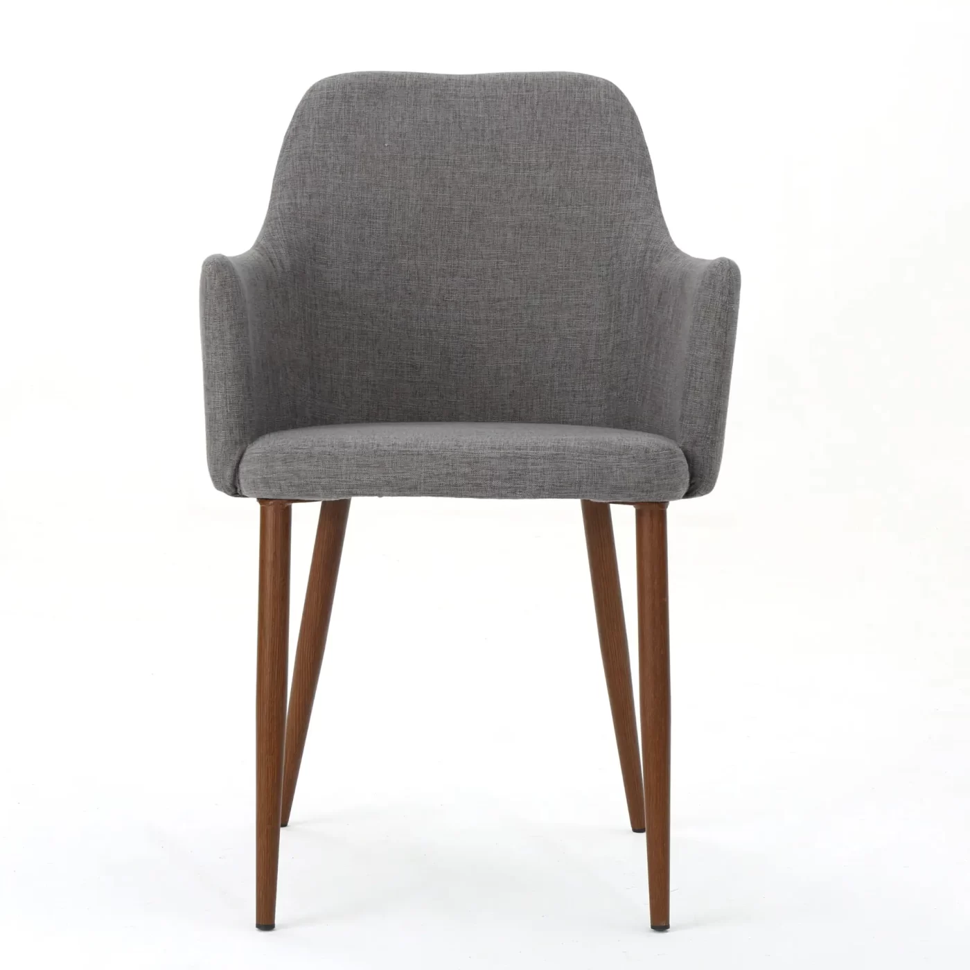 Elegant Dining Chair with Contoured Support in Light Grey Fabric and Wood Finish Metal Frame