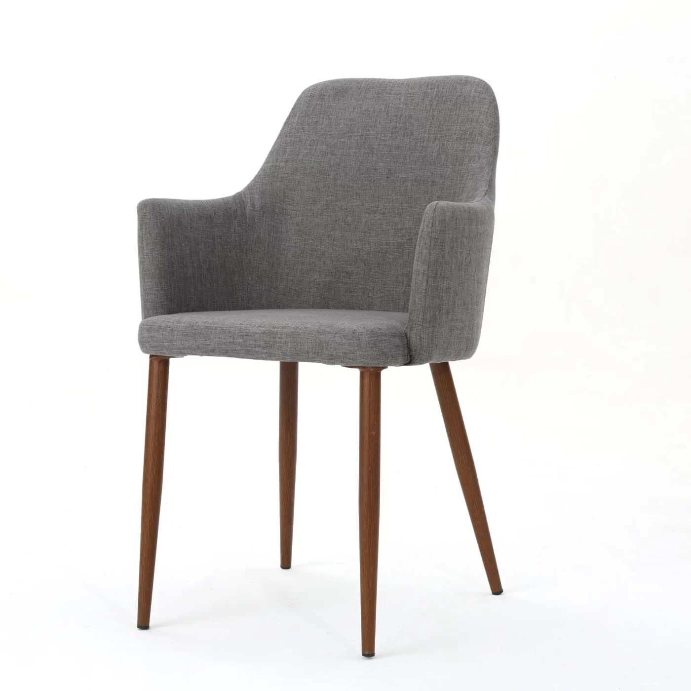 Elegant Dining Chair with Contoured Support in Light Grey Fabric and Wood Finish Metal Frame