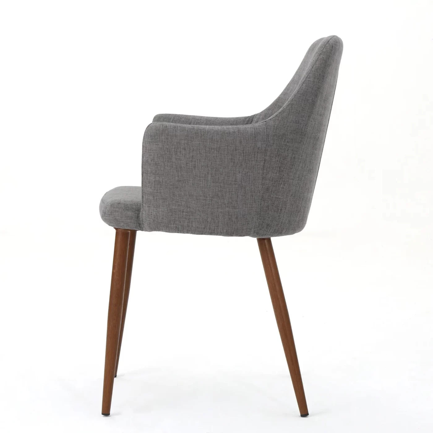 Elegant Dining Chair with Contoured Support in Light Grey Fabric and Wood Finish Metal Frame