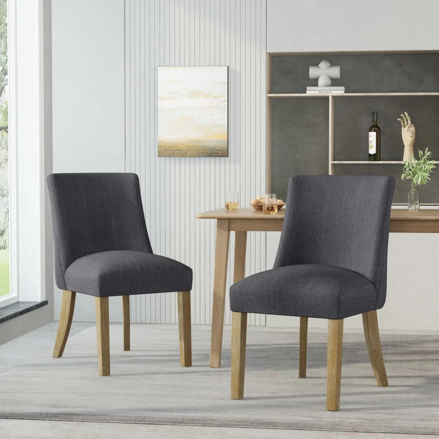 Versatile Dining Chair with Classic Comfort in Charcoal Fabric, 25 x 20 x 35 inches