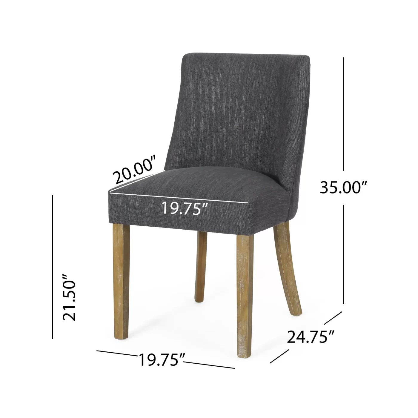 Versatile Dining Chair with Classic Comfort in Charcoal Fabric, 25 x 20 x 35 inches