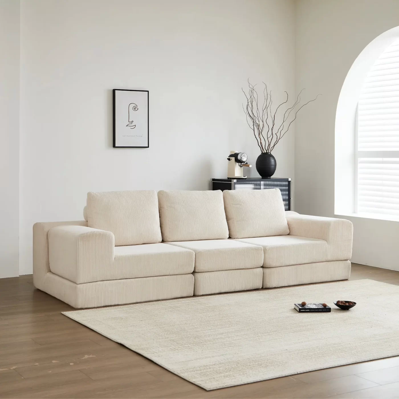 108'' Modular Sectional 3-Seater Cloud Sofa,Corduroy Convertible Sofa Bed